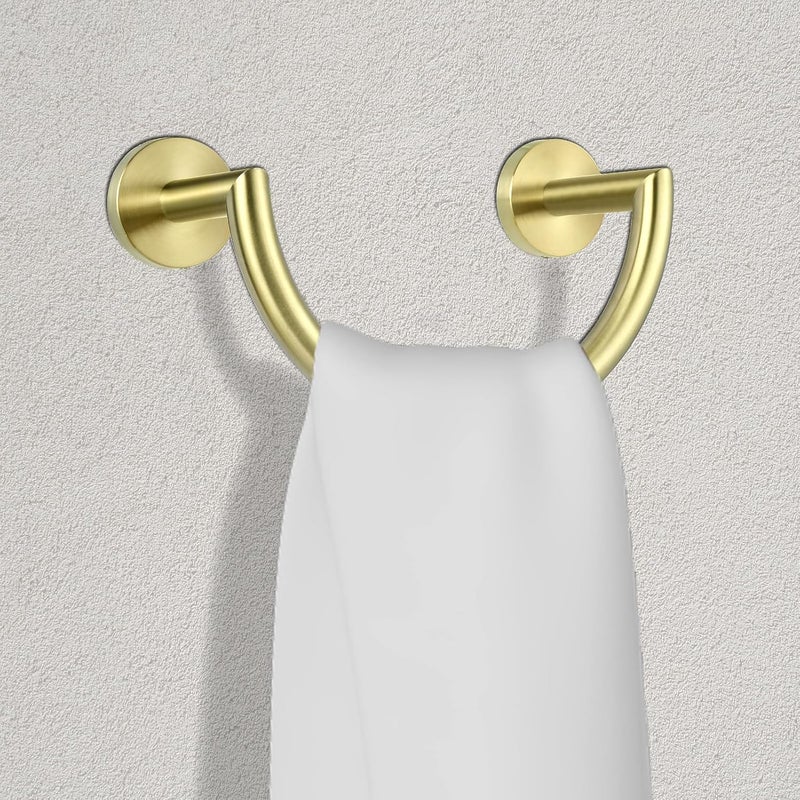 HouseAid Stainless Steel Towel Ring for Bathroom, Hand Towel Holder, Modern Semi-Circular Hand Towel Rack, Wall Mounted, Brushed Gold - Image 3